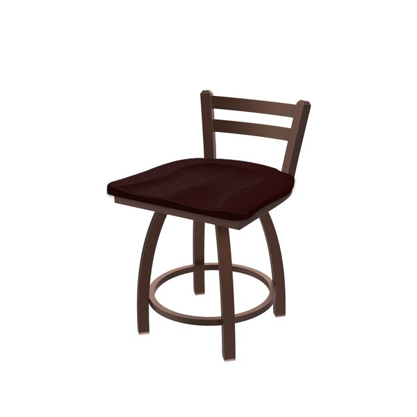 18" Low Back Swivel Vanity Stool, Bronze Finish, Dark Cherry Oak Seat
